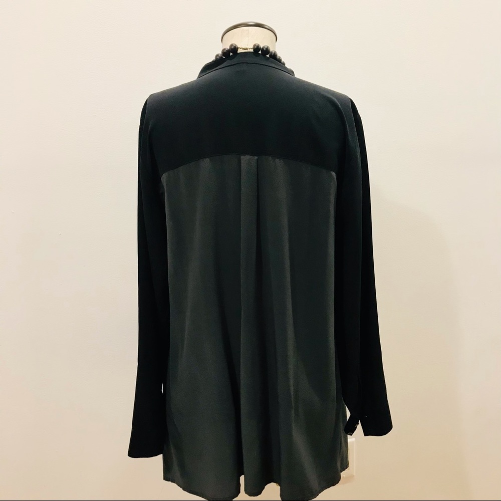 Eileen Fisher black and grey silk button-down shirt. Size XS. NWOT - Picture 4 of 11